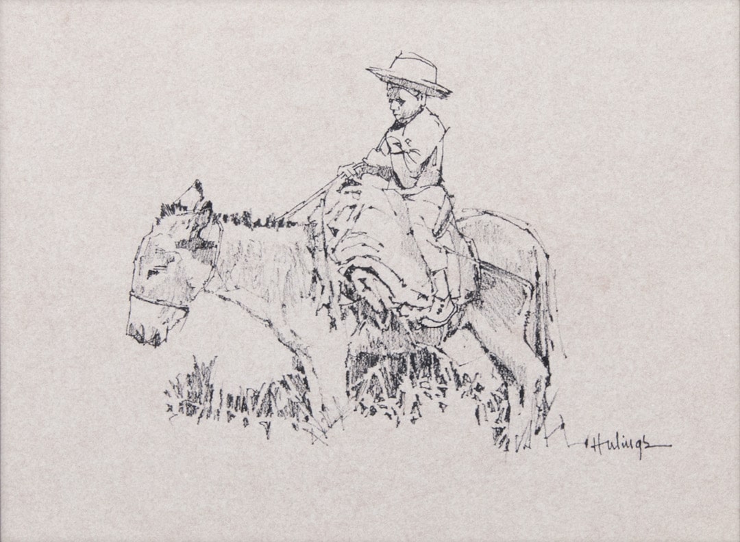 Pepito Hulings Boy and Burro Drawing Currently Available