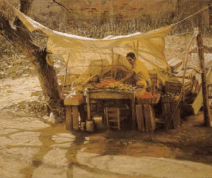 Chapala Fruit Vendor, by Clark Hulings