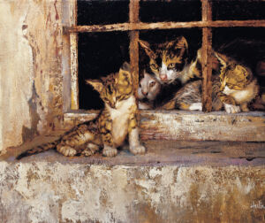 Family Portrait (Almería Cats) by Clark Hulings