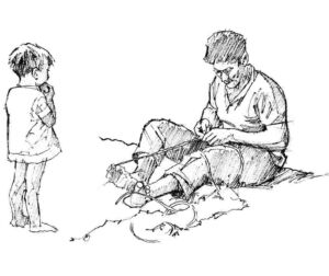 Fisherman & Child — Torremolinos, by Clark Hulings