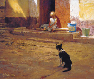 Girl and the Cat, by Clark Hulings