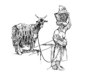 Goat and Lady with Headbasket, by Clark Hulings